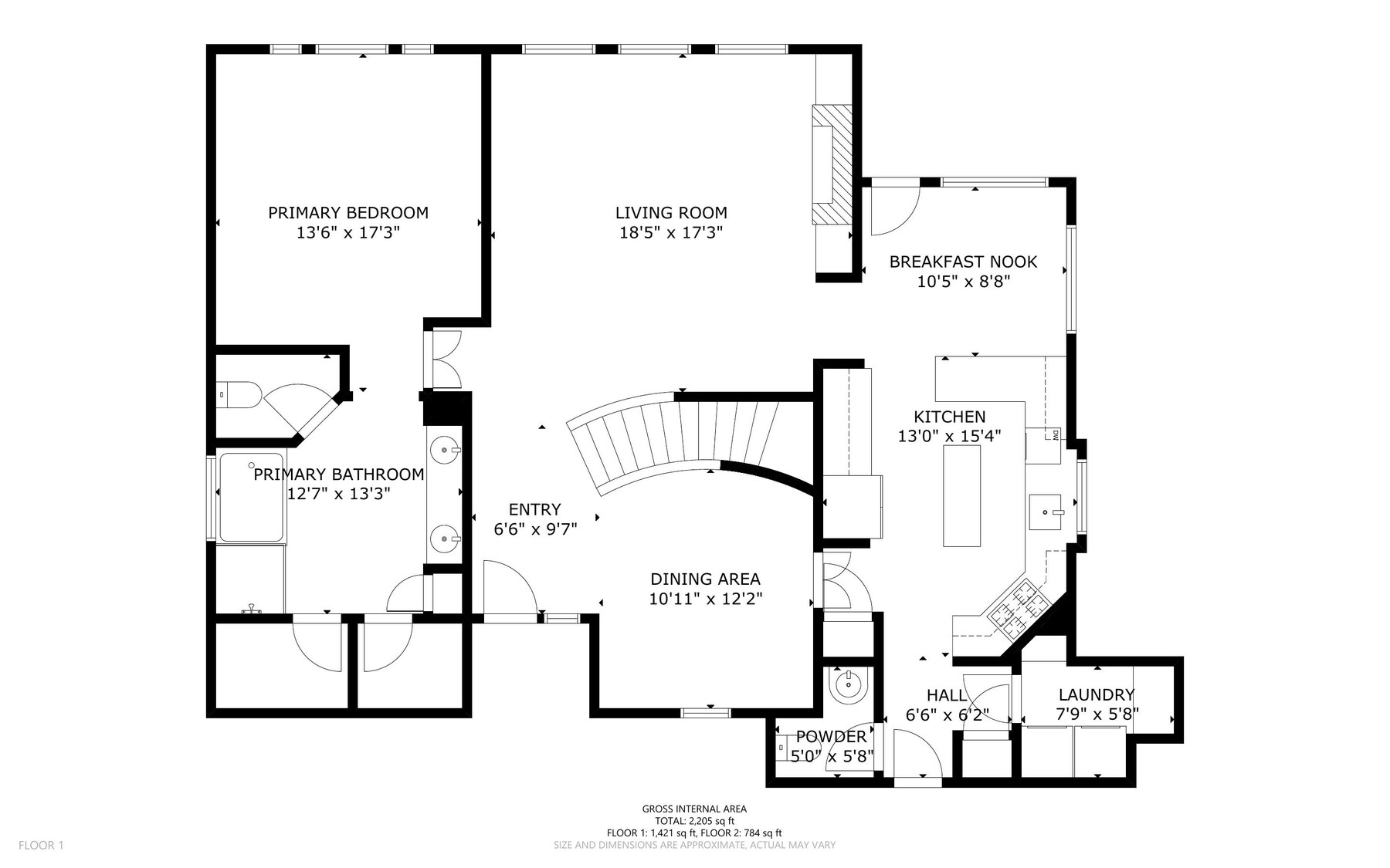 First floor plan with room dimensions